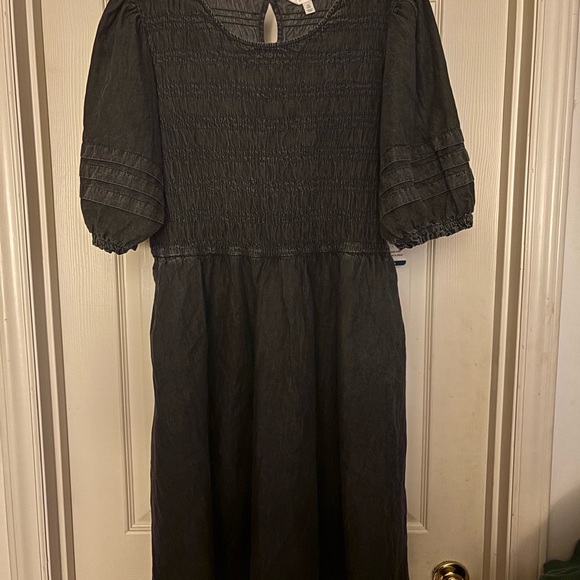 Black Smocked Midi Dress - Picture 3 of 7
